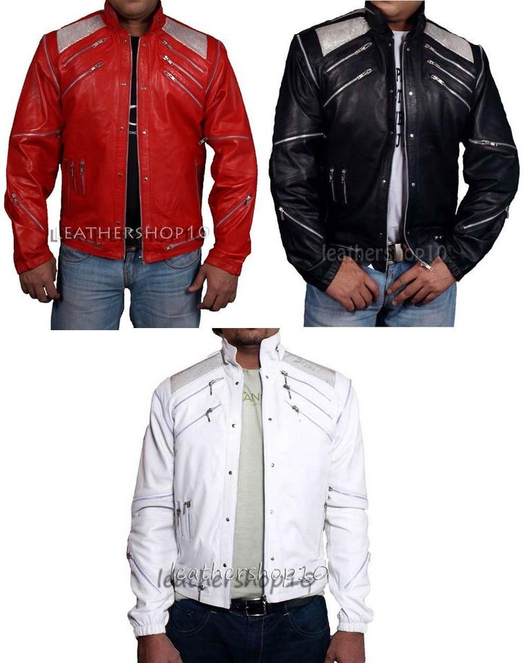   Pop Star Michael Jackson Beat it Leather Jacket Red White Blue Green