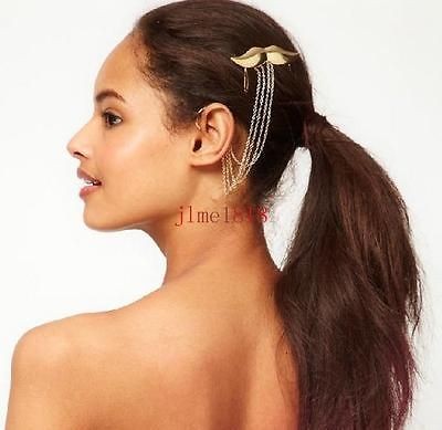 B1058 Gold Metal Mustache Tassel Hair Comb Cuff Head Hairband Ear Cuff 