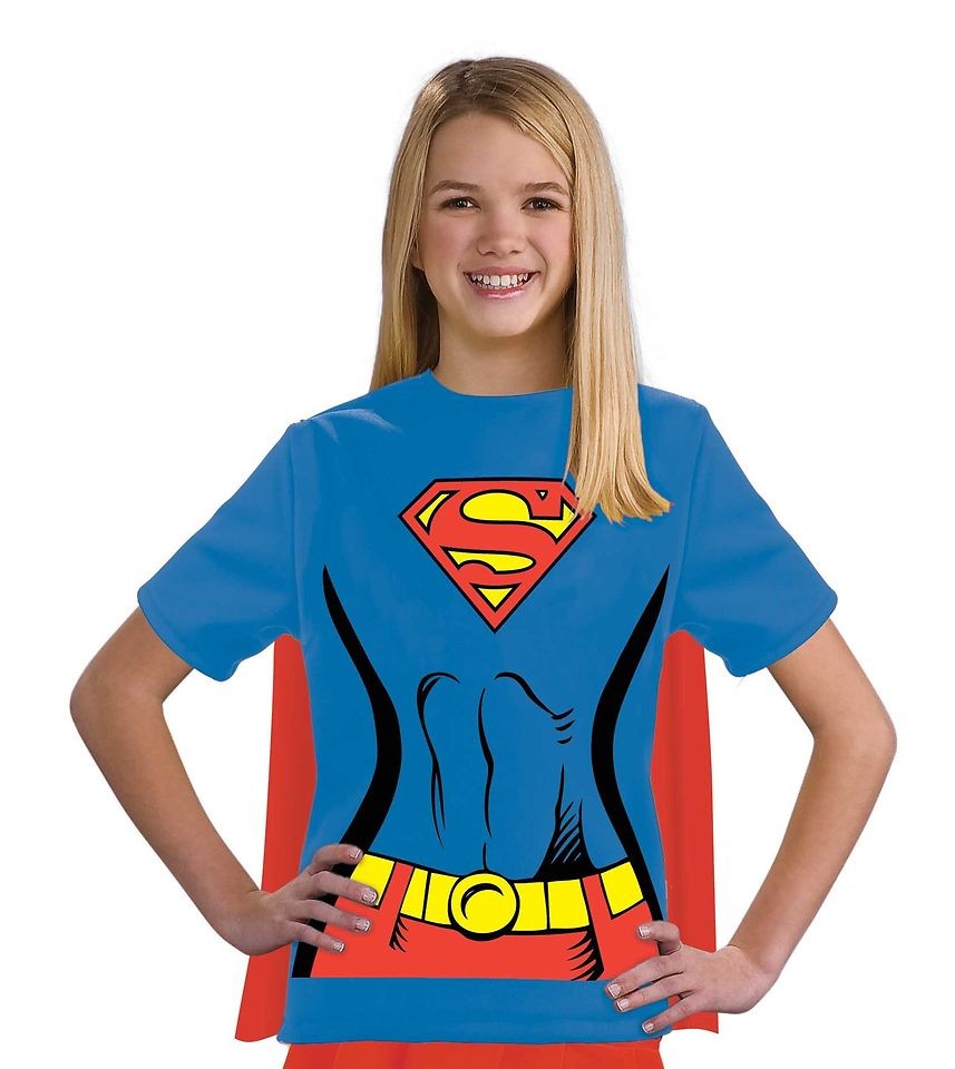 Kids Girls Supergirl Halloween Costume Tee Shirt & Cape