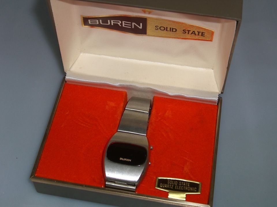 VTG 1970s BUREN HAMILTON Digital RED LED Watch SS in Original BOX