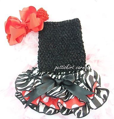   Mouse Zebra Polka Dots Bloomers Black Tube Top Bow Headband 3pc NB 6M