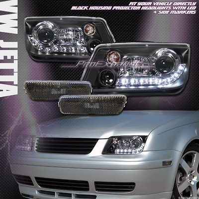 BLK LED PROJECTOR HEAD LIGHTS+DEPO BUMPER SIDE MARKER SMOKE 1999 2004 