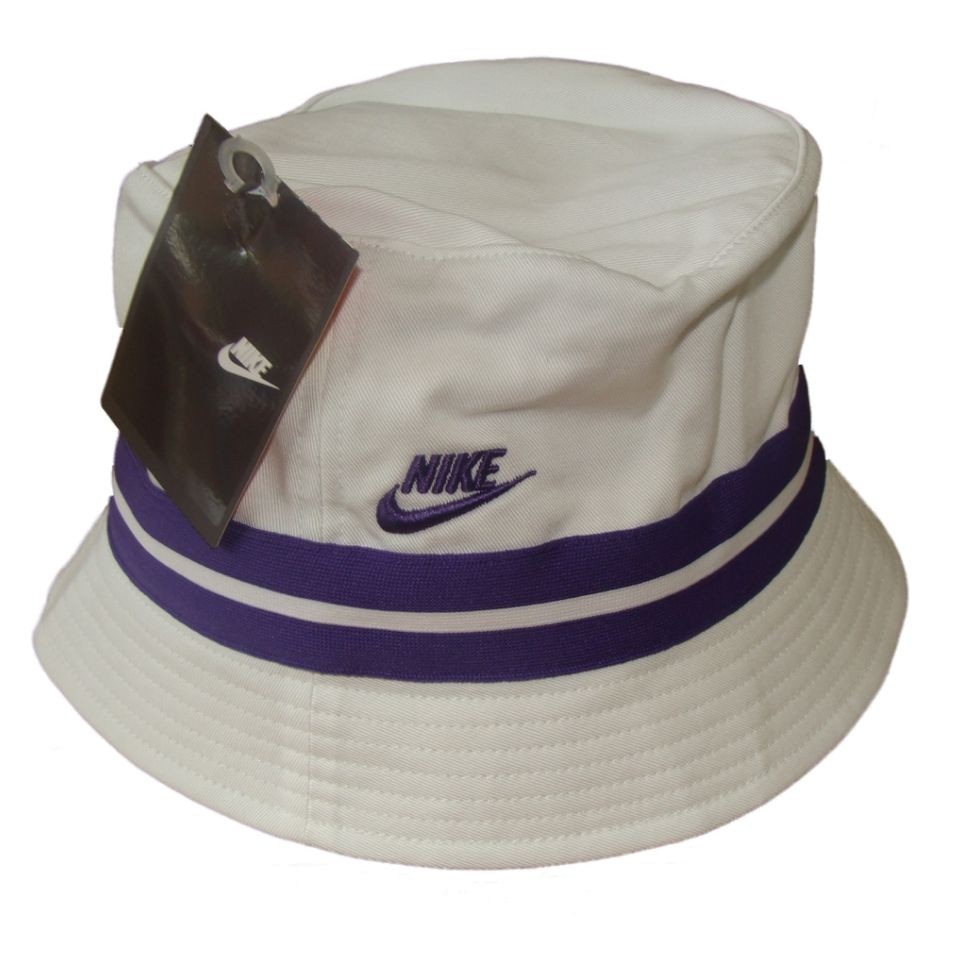 NIKE BUCKET HAT/CAP   SUN HAT WOMENS   WHITE/PURPLE STRIPES   S/M 