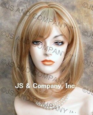 Human Hair Blend Wig Straight Strawberry Blonde Mix Heat Safe Bangs 