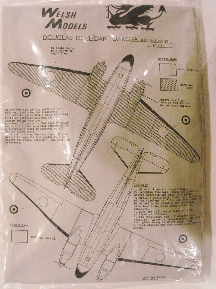   VACUFORM MODEL OF THE DOUGLAS DC 3 / DART DAKOTA KIT NO PJW18 1/144