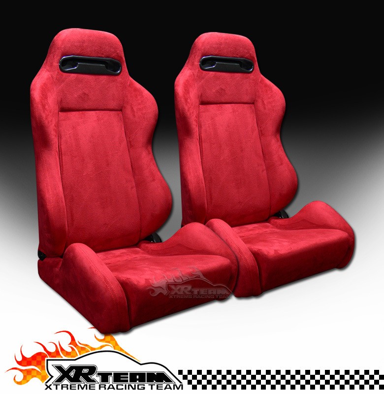 2pc T R Type Simulated Suede Red Sport Racing Bucket Seats+Sliders New 