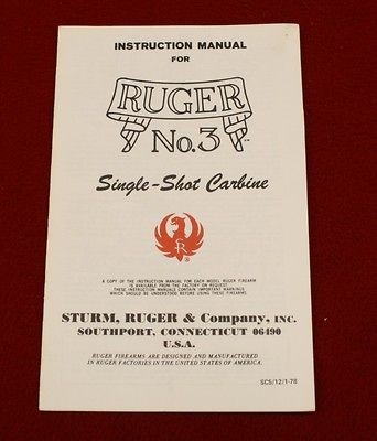   Manual Ruger No.3 Single Shot Carbine Rife & Parts List SC5/12