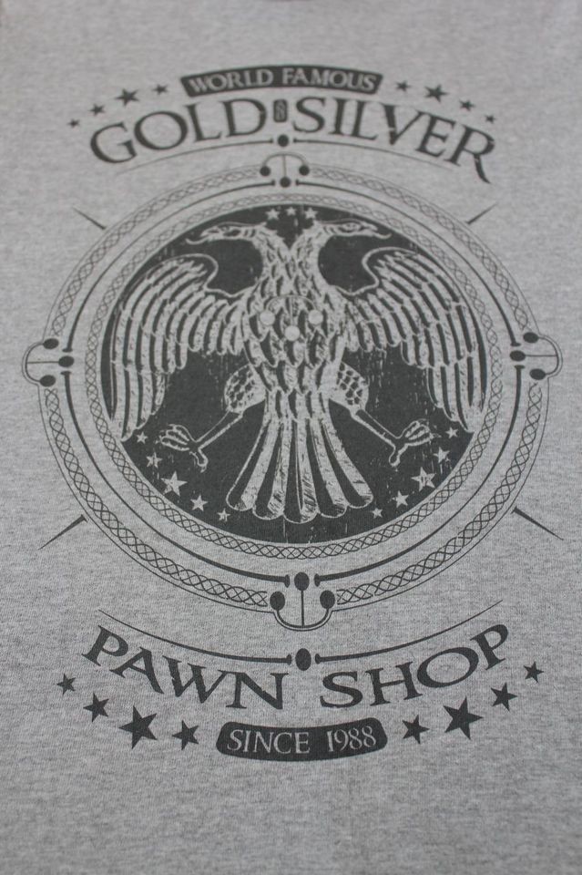 World Famous Gold & Silver Pawn Gray Eagle Crest T Shirt NEW DESIGN