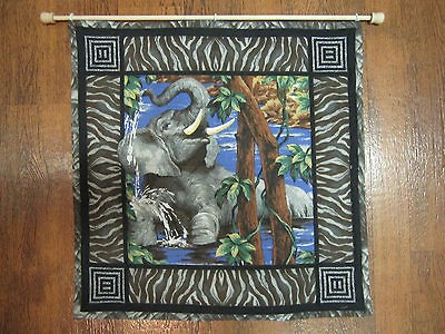 PACHYDERM PARADISE Quilted Wall Hanging NEW comes w/ROD 16.5 X 16.5 