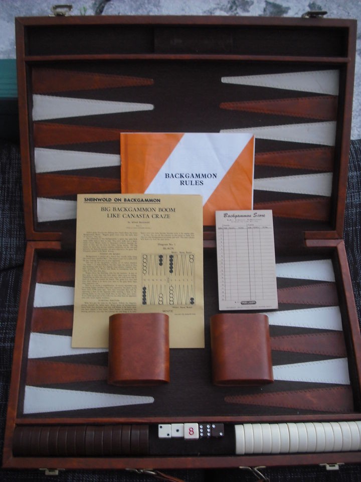 VINTAGE BACKGAMMON STONES/SUEDE AND LEATHER BOARD AND CASE