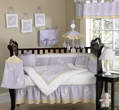 LAVENDER DRAGONFLY 9pc BABY CRIB BEDDING SET FOR NEWBORN GIRL SWEET 