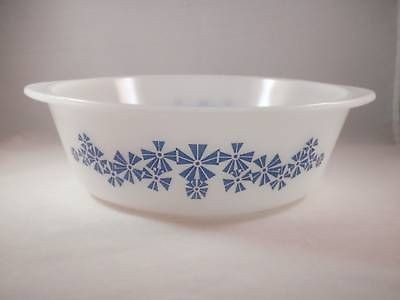 Vintage Glasbake 2qt Casserole Dish Retro Blue Flowers Glass Baking