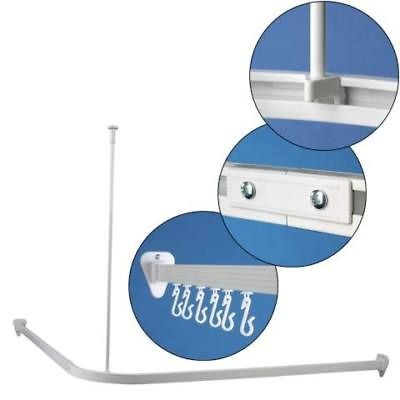 CORNER SHOWER CURTAIN ROD, BATH TUB, WHITE FINISH