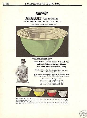 CREAM CITY ENAMEL MIXING BOWL VINTAGE 1931 CATALOG AD