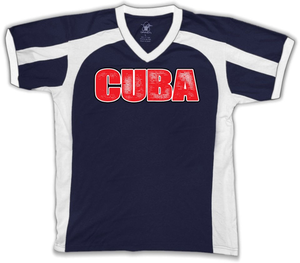 Bold Distressed Cuba Cuban World Cup Soccer Olympics V Neck Sports T 