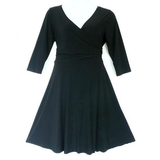 PS 13   Plus Size V Neck 3/4 Sleeve Wrap Evening Career Dress Black 1X 