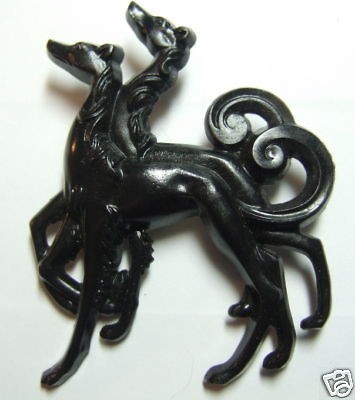 Vintage BLACK CELLULOSE ACETATE Early Plastic BORZOI AFGHAN SALUKI PIN 