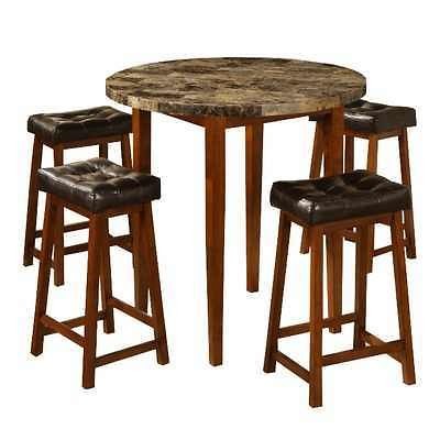 Home Bistro/ Bar Table/ Pub Set in Espresso .1 Table, 4 Stools