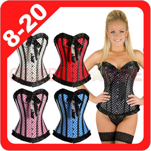 New Polka Dots White Black Blue Red Pink Corset 8 10 12 14 16 18 20 