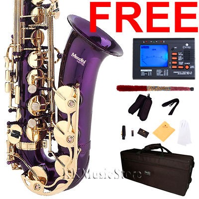 NEW MENDINI PURPLE ALTO SAXOPHONE+10 REEDS+$39 TUNER