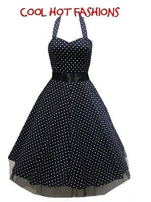 Black White Polka dot 50s Halter Dress Swing rockabilly pinup punk 