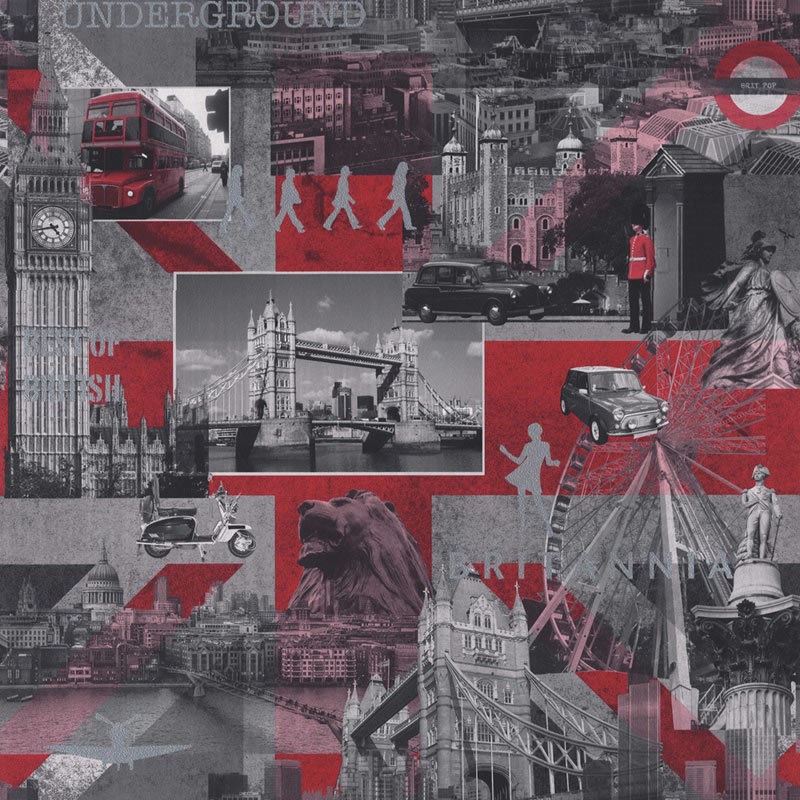 Black / White / Red   102509   Britannia (London)   Muriva Wallpaper