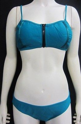 NWT Beach Rays teal bikini Sz L Neoprene stretch nylon fabric Zip 