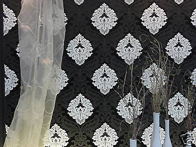 black and white damask wallpaper in Rolls & Sheets