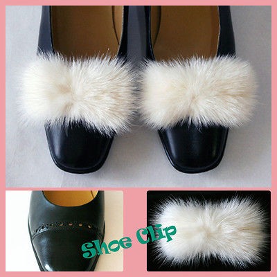 Real White Mink Fur Big Bow Shoe Clips Wedding Bridal Ornaments