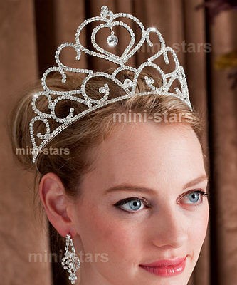 Bridal Wedding Pageant Heart Sparkling Tall Tiara use Swarovski 