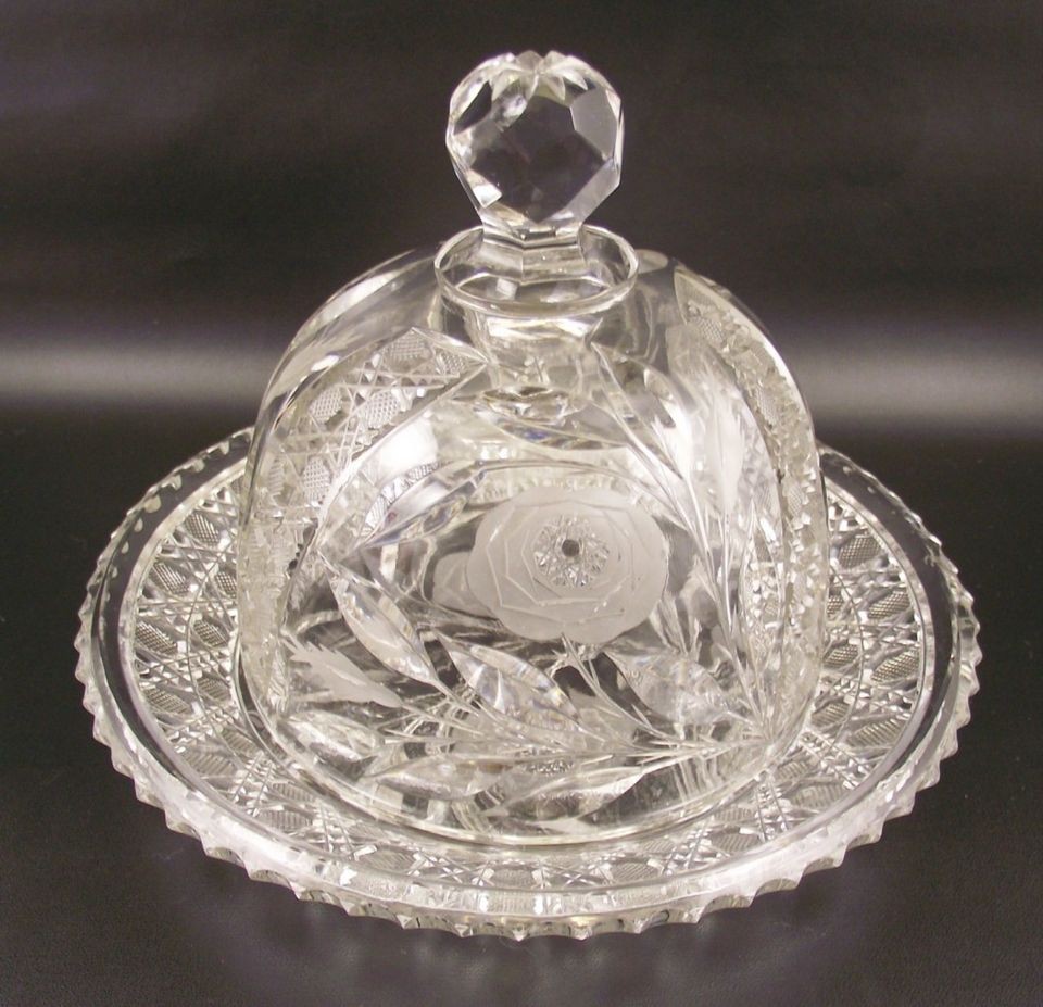   Brilliant Cut Glass Irving Rose Combination Butter Dish