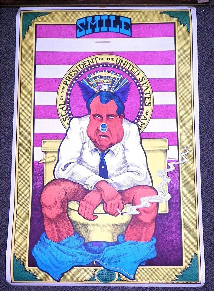 1970 ORIGINAL US President NIXON Comedy Poster SITTING ON TOILET 