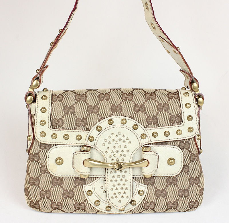 Authentic Gucci Studded GG Beige Mini One Shoulder Bag Pouch #8798