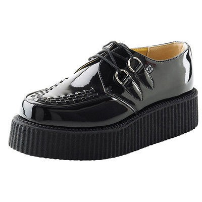 NIB TUK A7853 GOTH, PSYCHOBILLY VEGAN BLACK PATENT LEATHER MONDO SOLE 