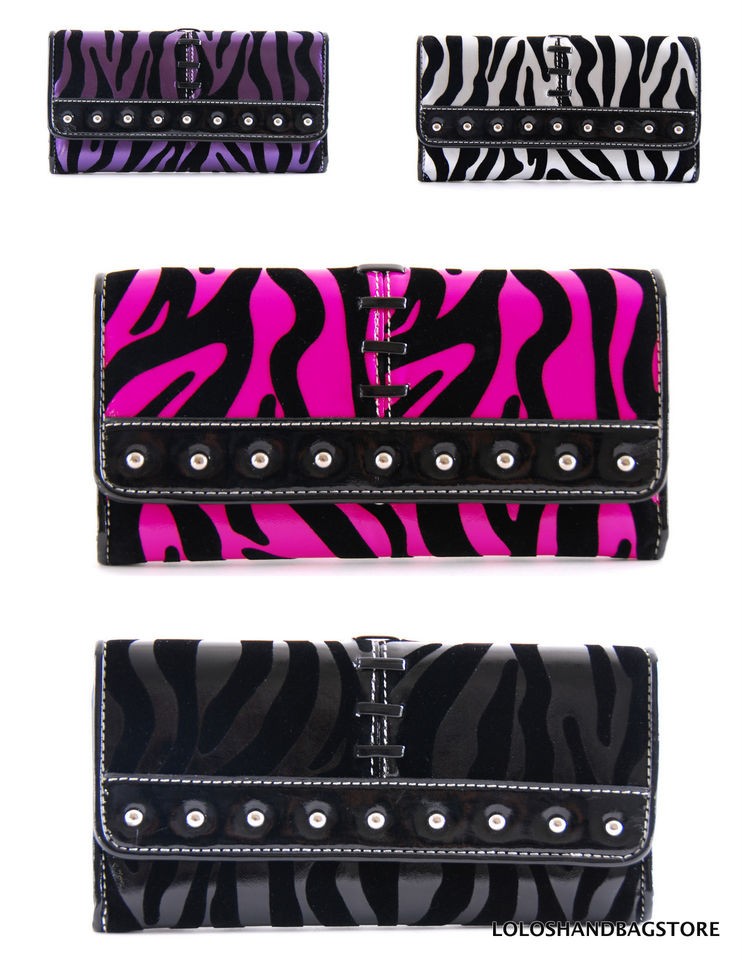 Louise Velvet Zebra Design Womens Trifold  Checkbook Wallet