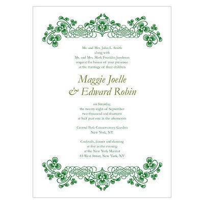 Wedding Reception Personalized Stationery LUCK OF THE IRISH Invitation 