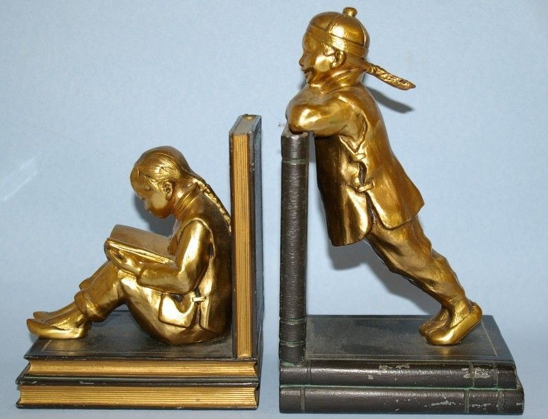 Pair of Ronson Royal Gold Chinese Students Book Ends Circa 1929