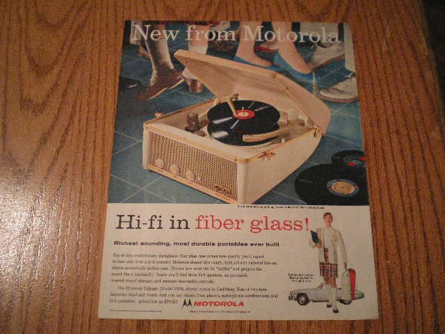 1957 Motorola Portable Calypso Record Player Large Ad Dancing Feet