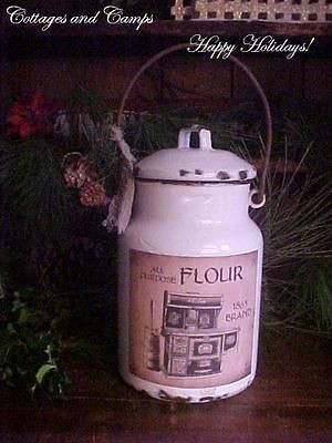   GRANITEWARE MILK BUCKET ENAMELWARE CREAM CAN XMAS PRIMITIVE 1865 LABEL