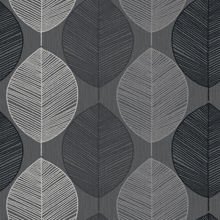 Black Silver Taupe 408201 Retro Leaf Arthouse Wallpaper