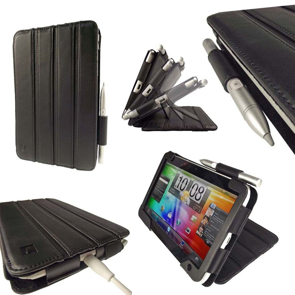 Black Genuine Leather Case Cover for HTC Flyer 7 Inch Android Tablet