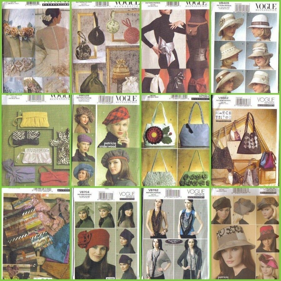 Vogue Sewing Pattern Headwear Handbag or Accessories ~  