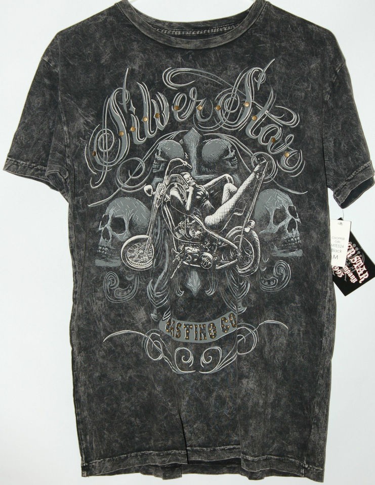 Silver Star Casting Co. Chopper Girl studded gray T Shirt tee UFC MMA