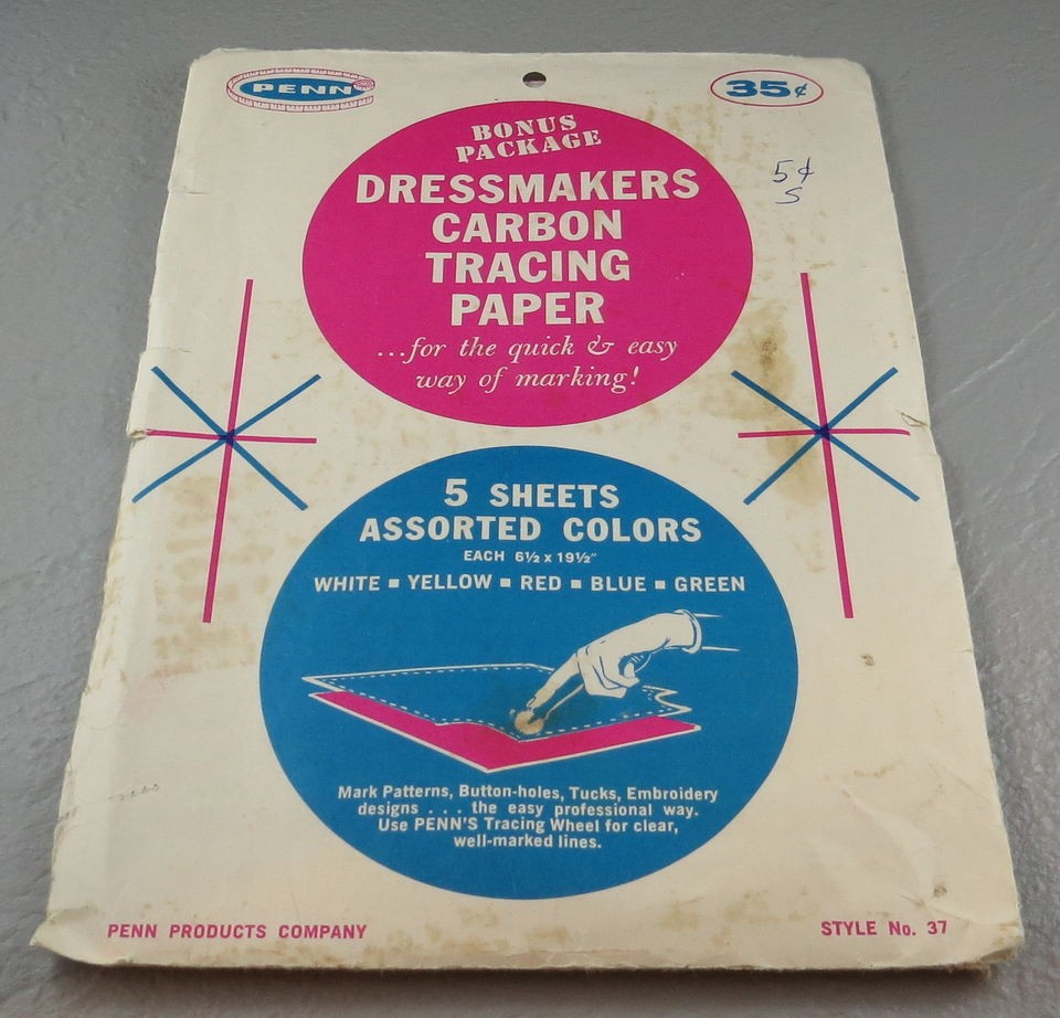 Vintage Penn 5 Sheets Assorted Colors Dressmakers Carbon Tracing Paper