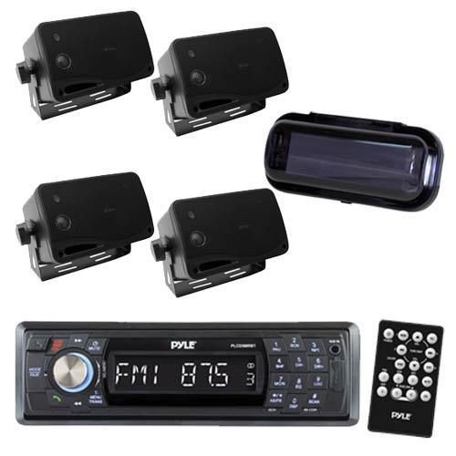 Marine Boat CD  AM/FM Radio Player & Bluetooth + 4 Black Box 