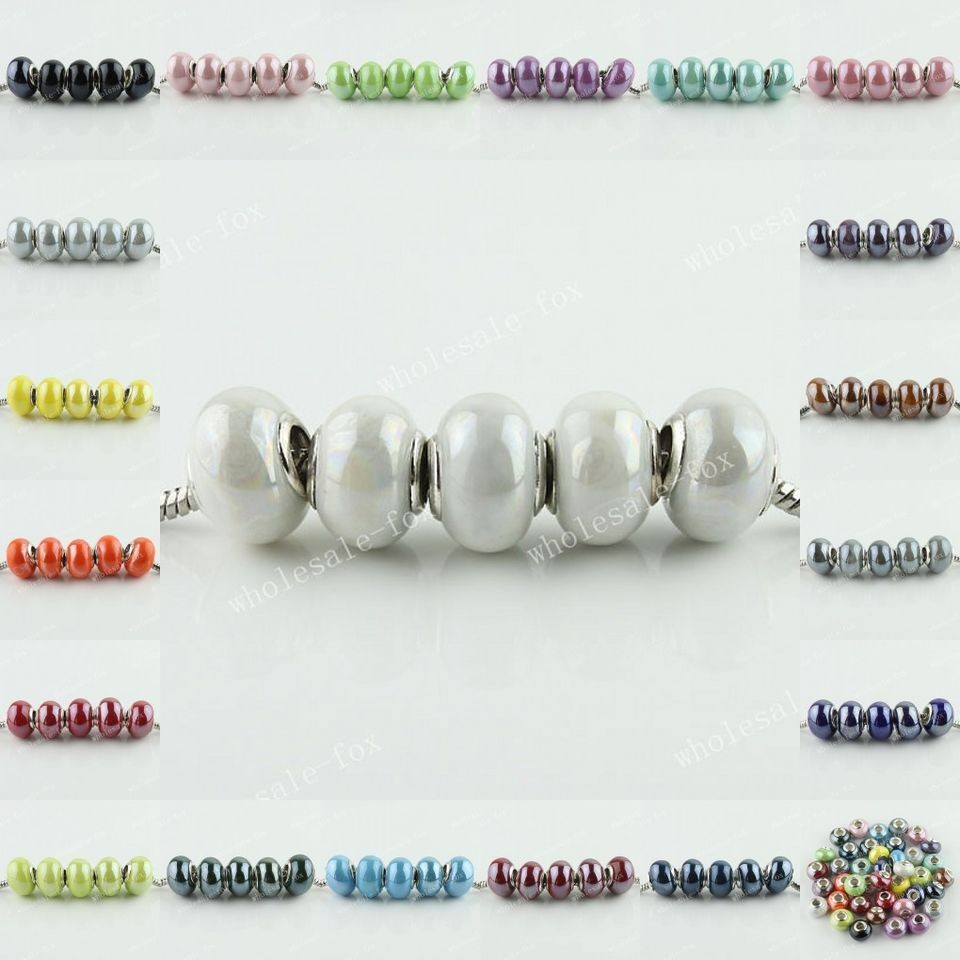 WHOLESALE LOTS PORCELAIN CERAMIC EUROPEAN BIG HOLE CHARM BEADS FIT 