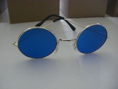 PAIR BLUE TINT JOHN ROUND HIPPIE SUNGLASSES NEW OZZY 60s