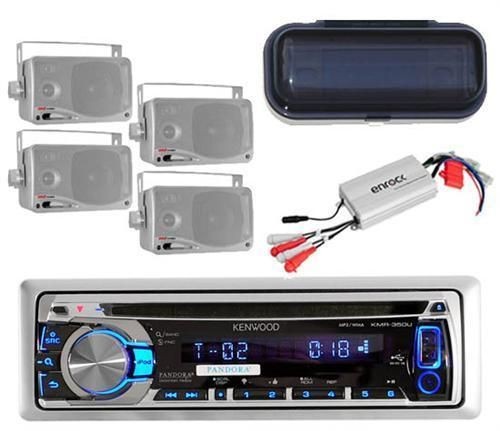   Outdoor CD AM/FM Player AUX Input 4 Silver Box Speakers w/Amp &Cover