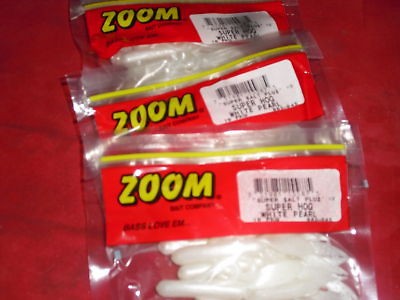 ZOOM BAIT SUPER HOG SALT PLUS WHT PEARL LOT OF 3