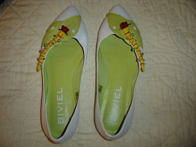   leather vintage mod BIVIEL caterpillar green leaf flats 8.5 38.5